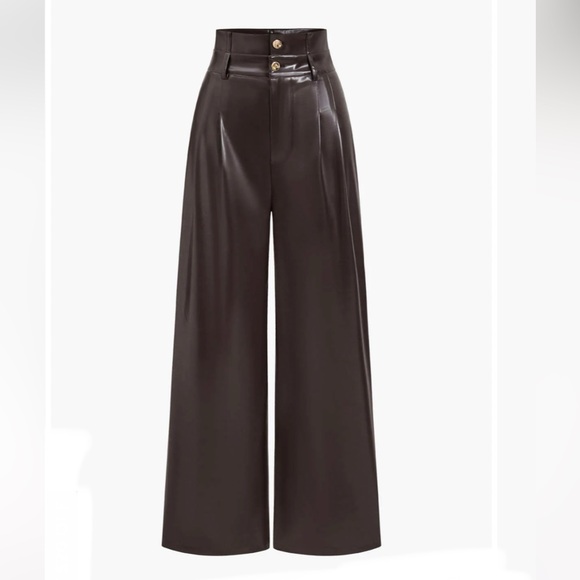 micas Pants - MICAS High-Waisted Brown Wide-Leg Pants
